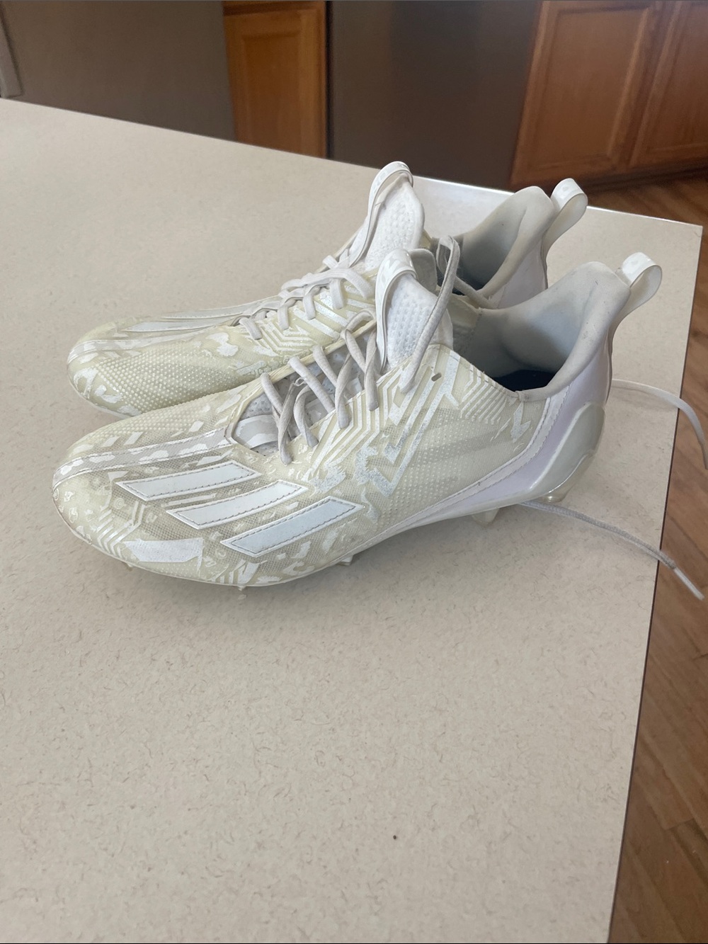adidas White and Cream football Cleats with Subtle Pattern